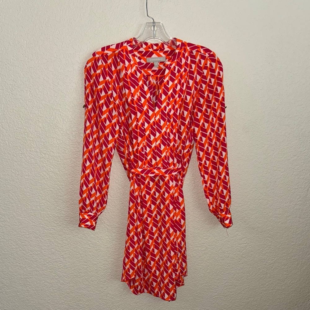 Banana Republic Red and Orange Long Sleeve Dress
